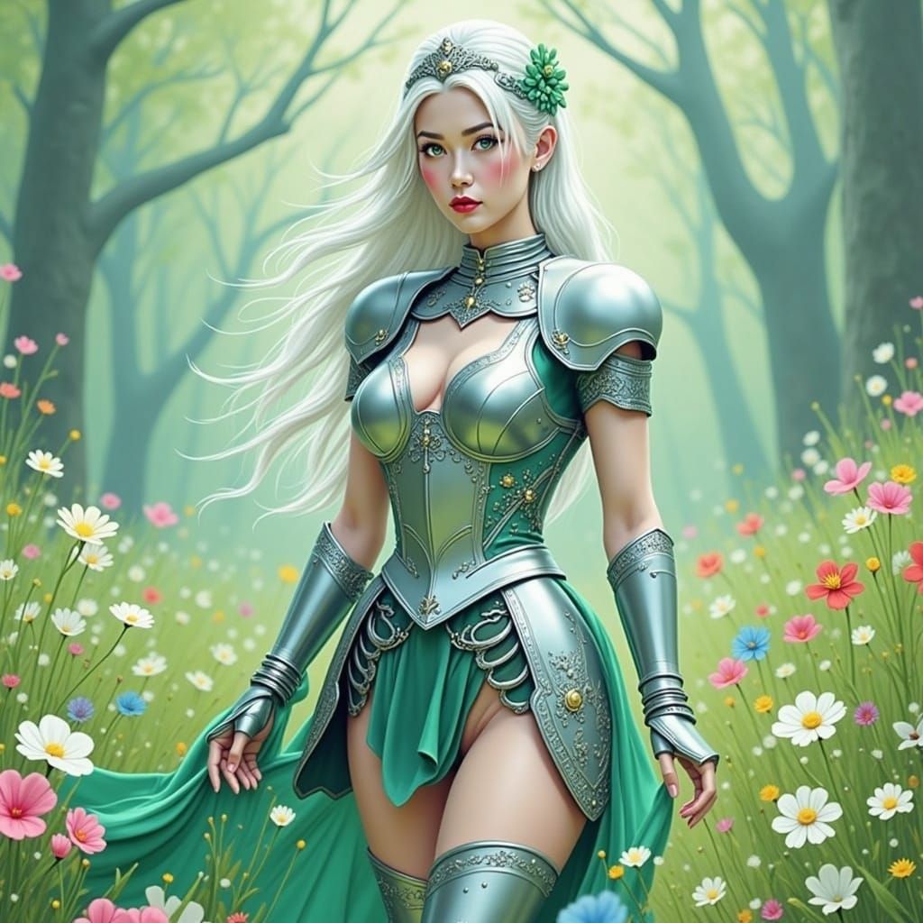 Elegant Knight in Floral Armor, Digital Art
