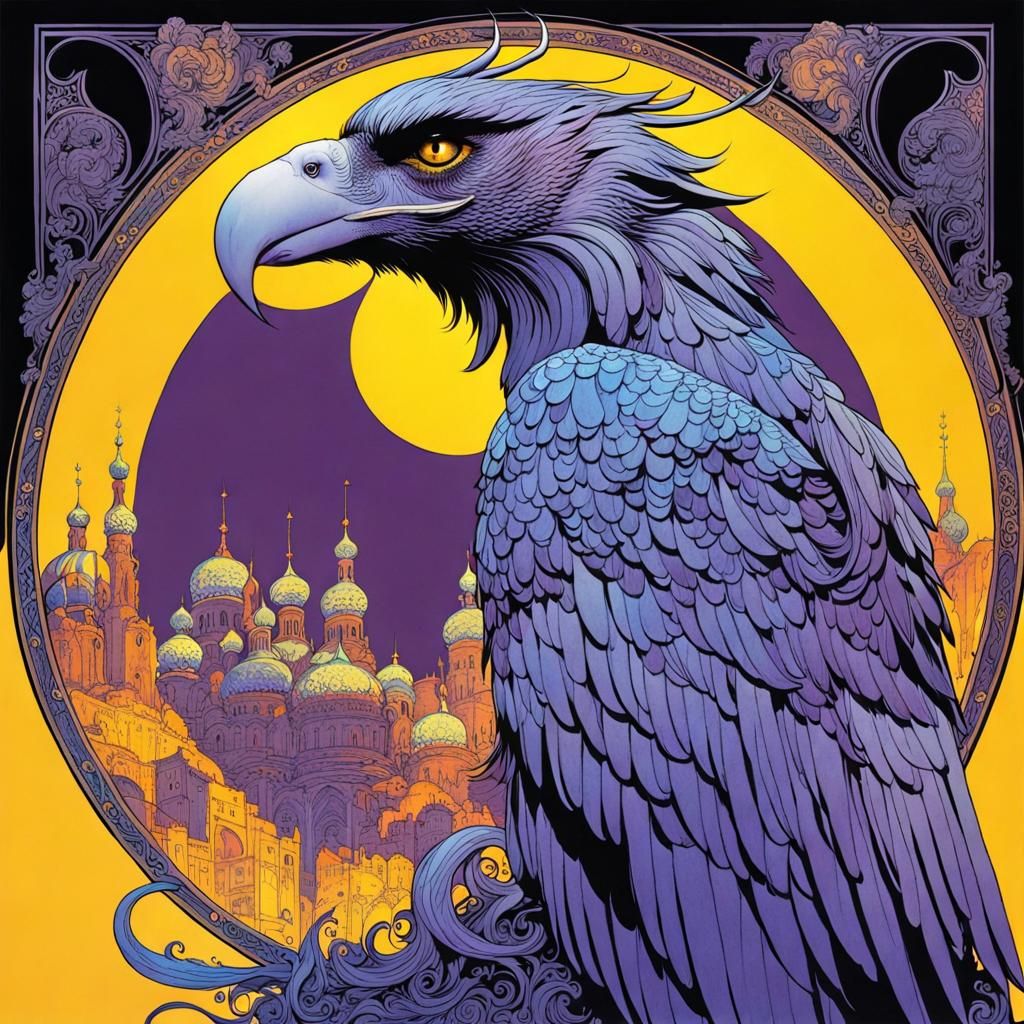 Realistic Griffin Artwork with Neon Lighting