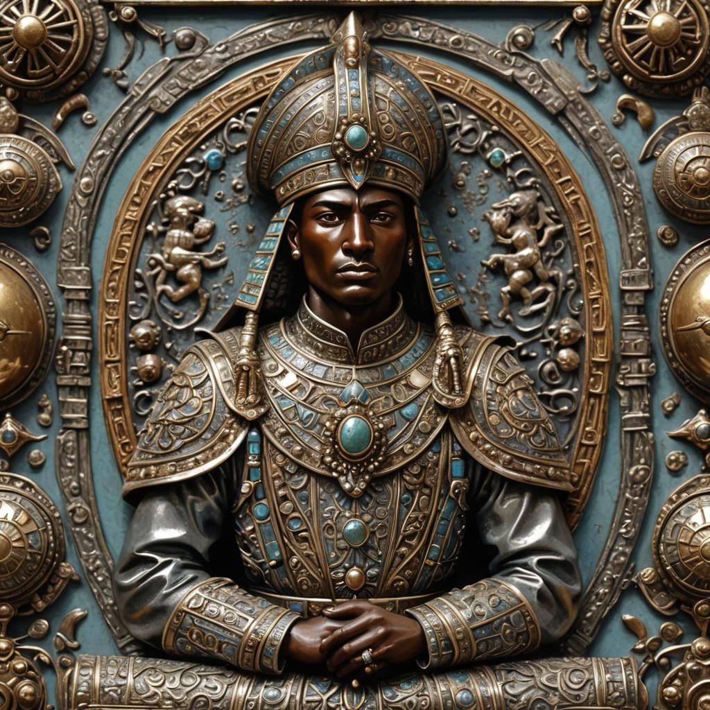 Nubian Palace Guard Brooch in Oriental Painting Style