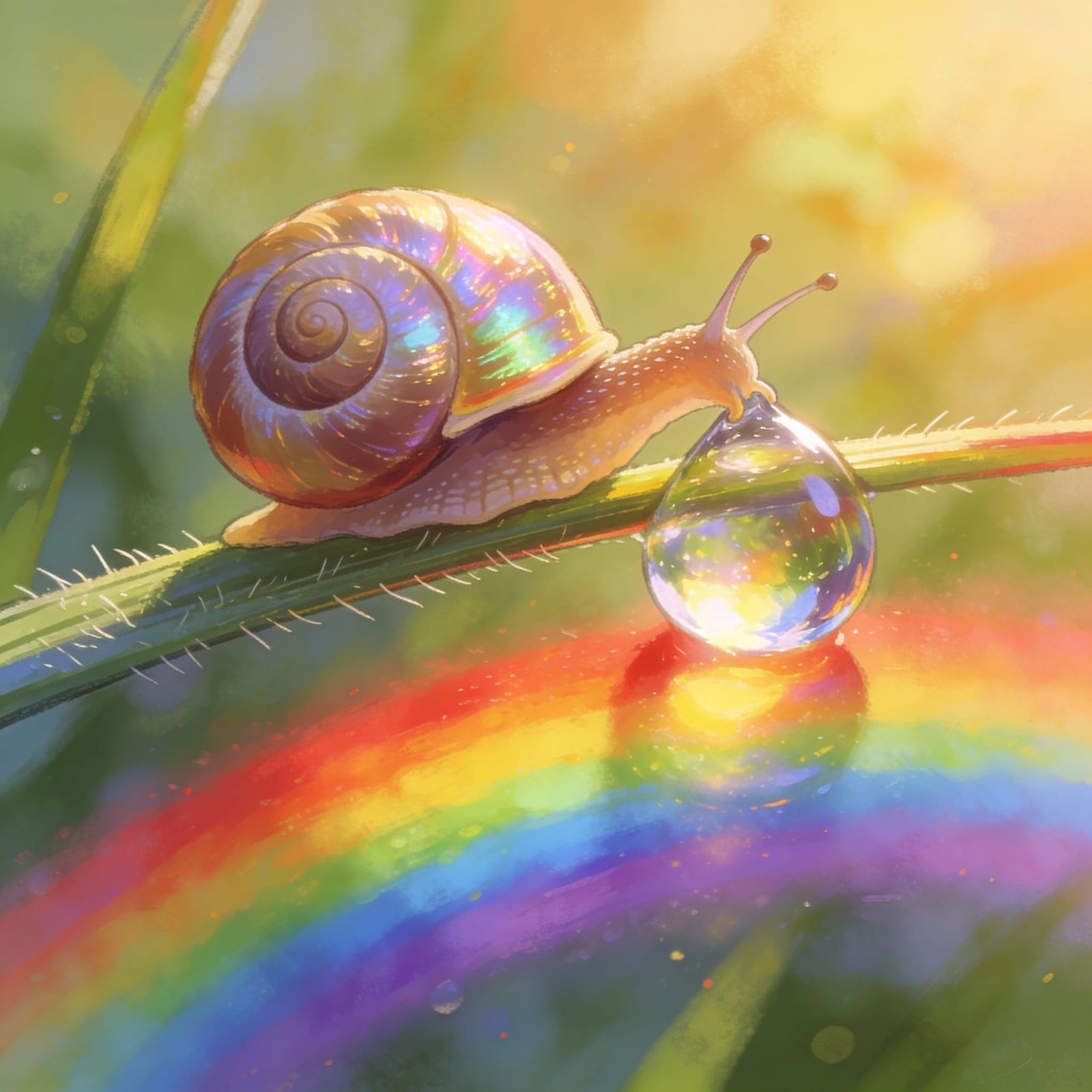 Snail Reaches Dewdrop Summit in Fantasy Illustration