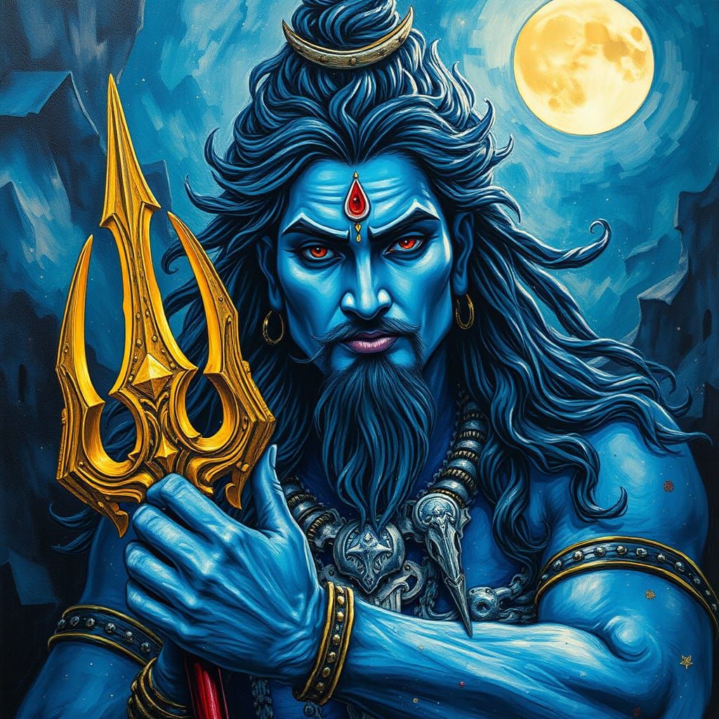 Lord Shiva in Dystopian Impressionist Style