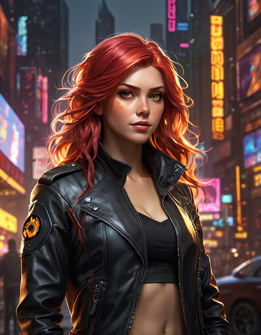 Sunset Shimmer in Cyberpunk Style Portrait