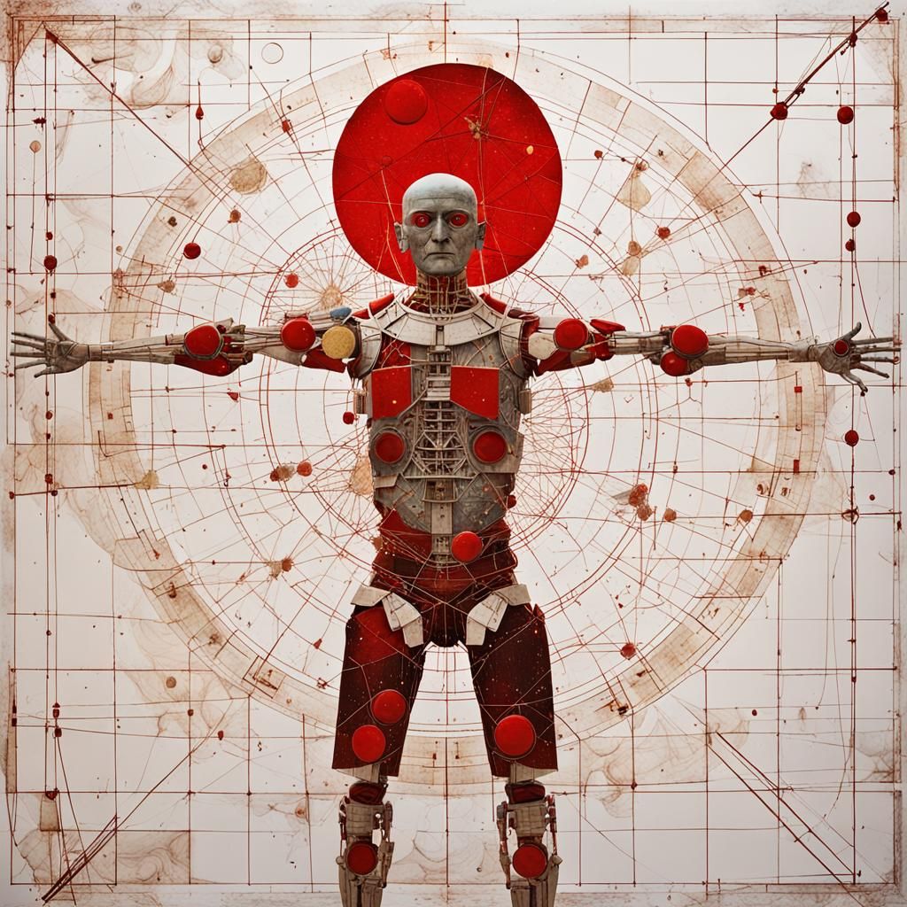 Vitruvian Cyborg in Cosmos as Kintsugi Art