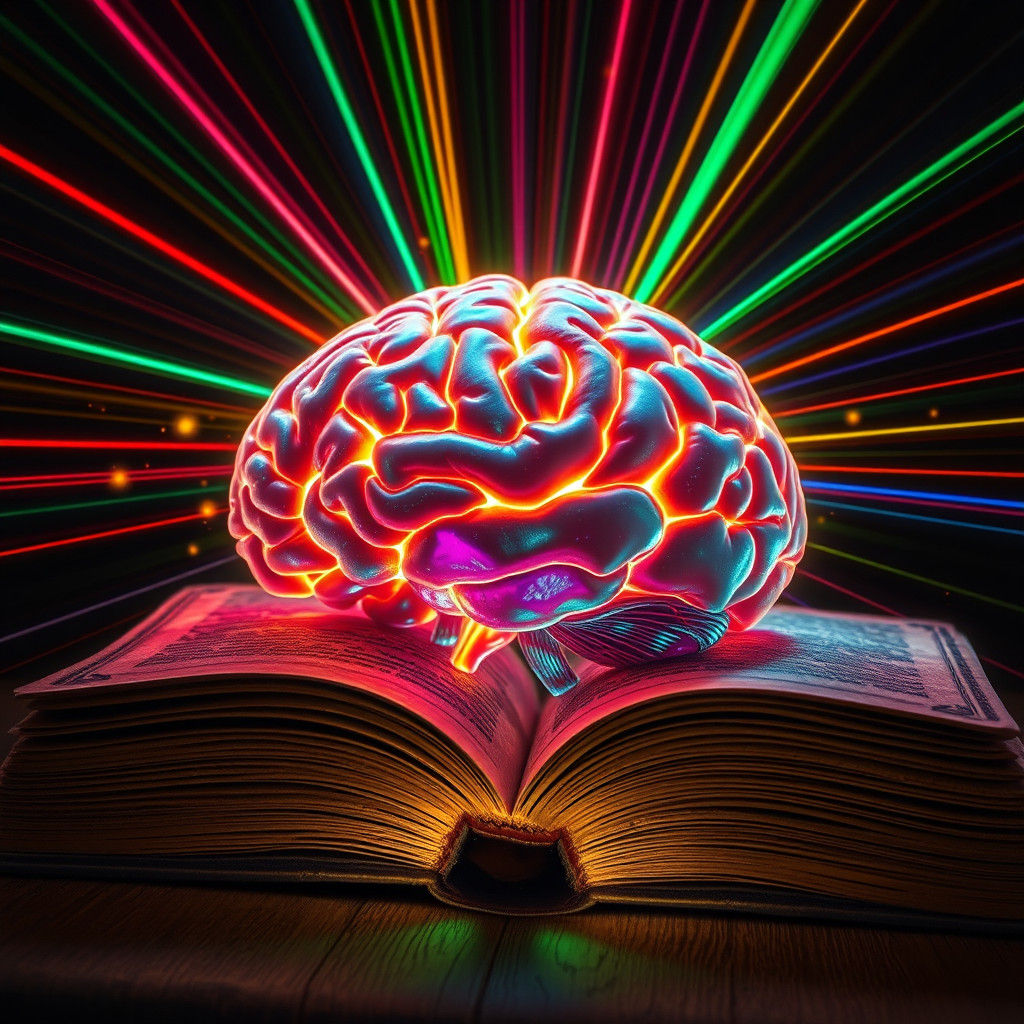 Bioluminescent Brain Wrapped in Radiant Laser Light