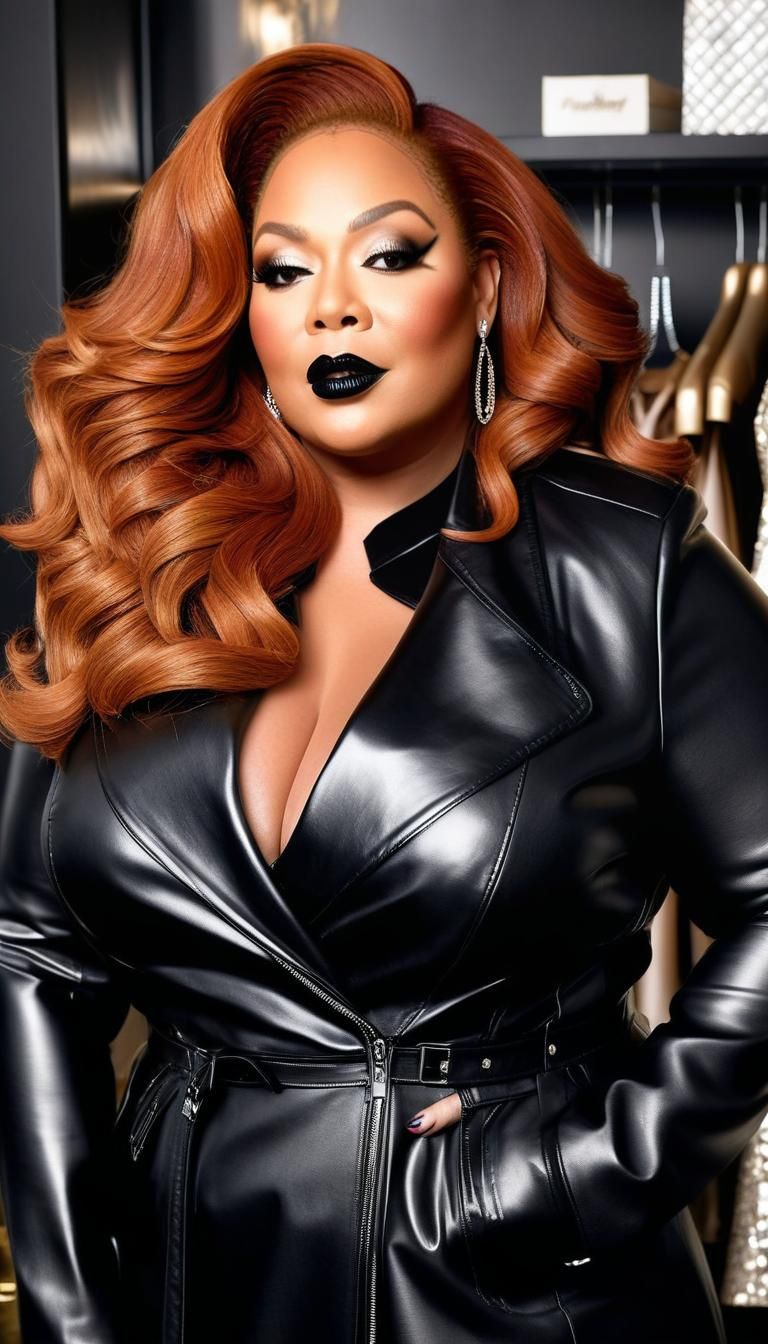 Glamorous Redhead in Chic Leather Boutique