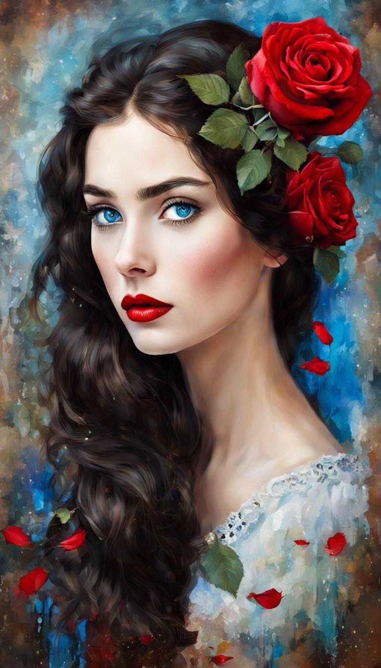 Brunette Woman Portrait with Rose in Hair