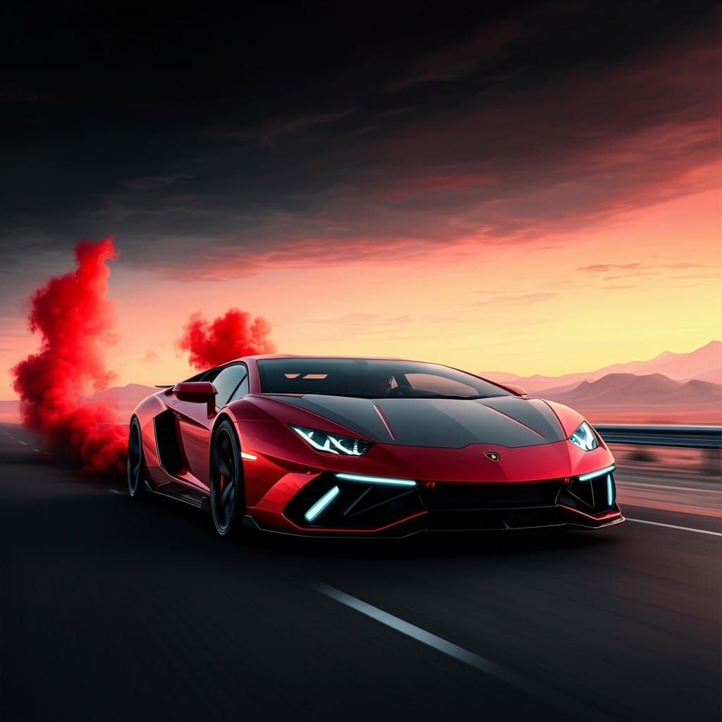Lamborghini and red smoke