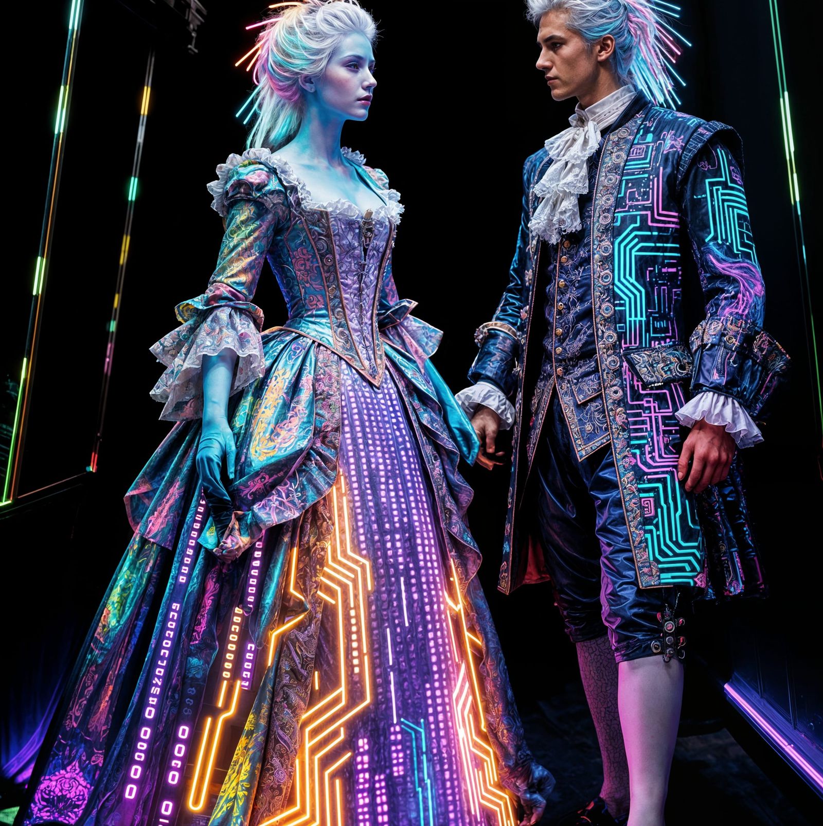 Cyberpunk Queen and King in Hall of Mirrors