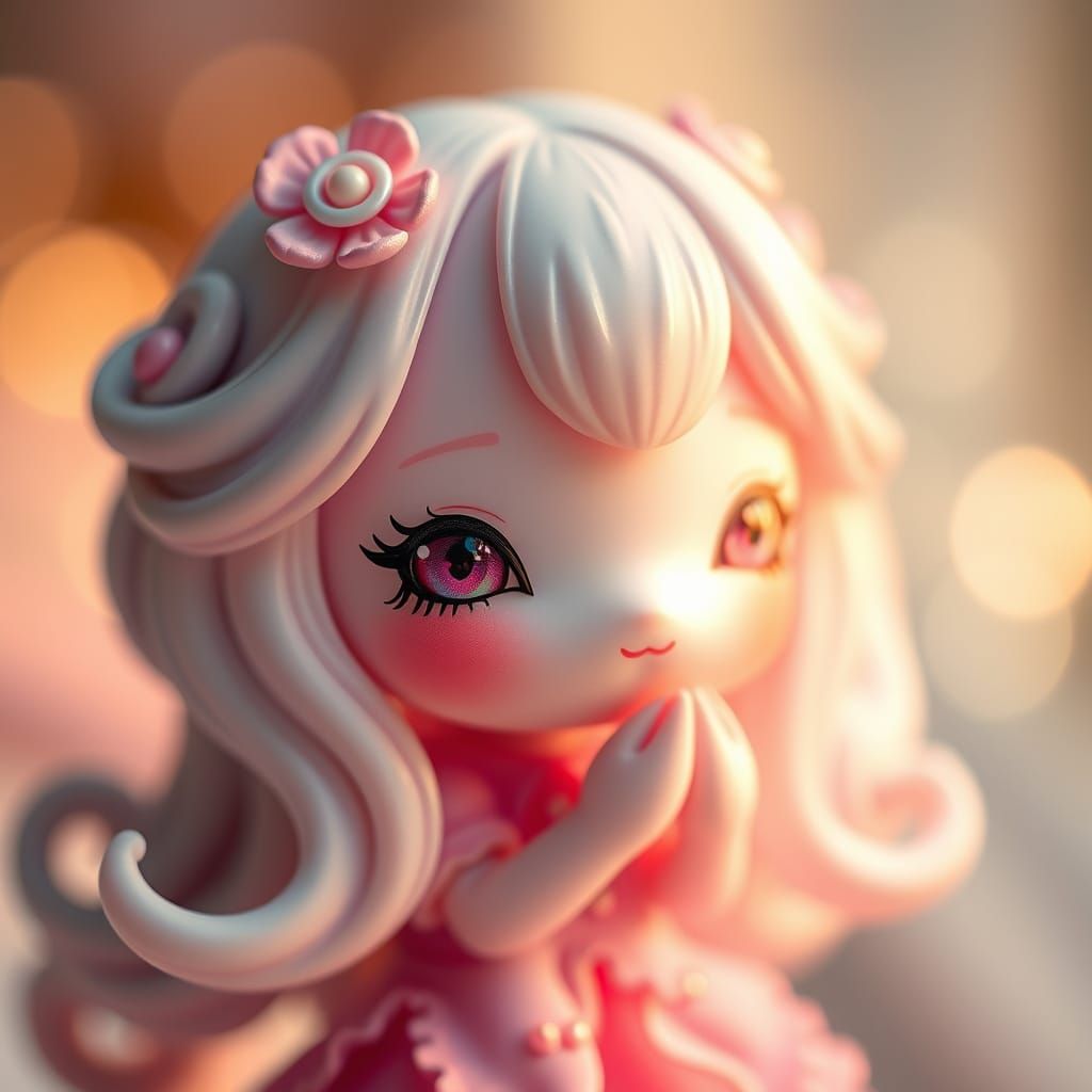 Intricately Designed Pastel Kawaii Character in Soft Lightin...