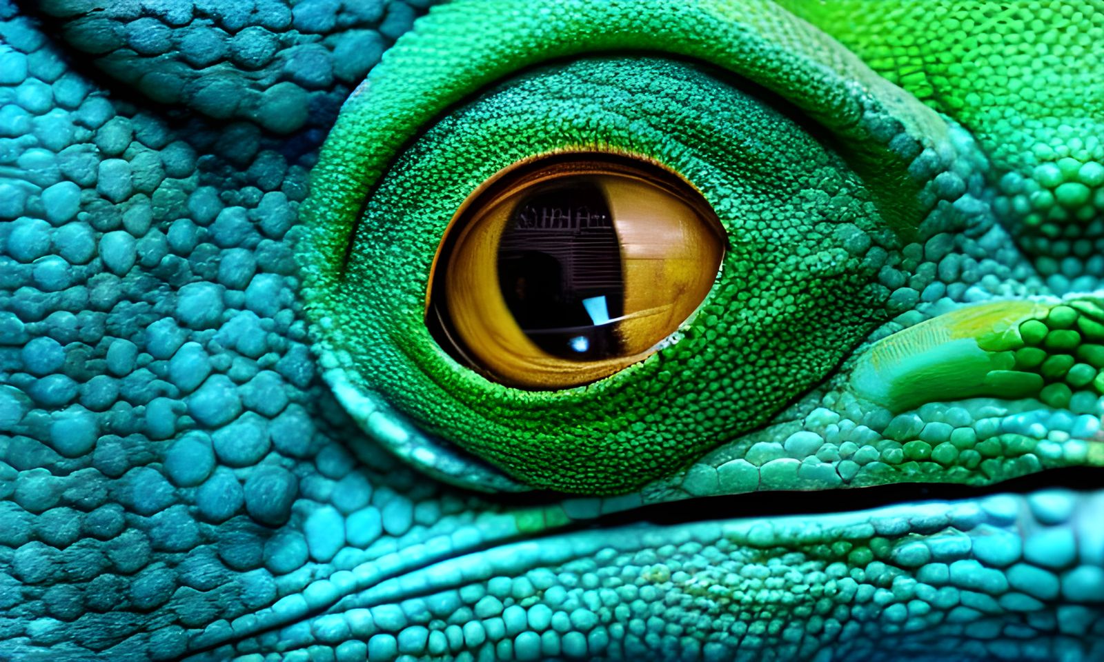 Hyperrealistic Green Gecko on Blue Wall in 8K