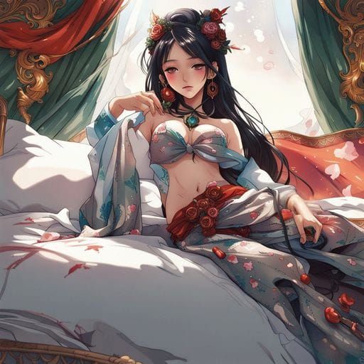 Beautiful Asian Woman in Ink Splash Art Style