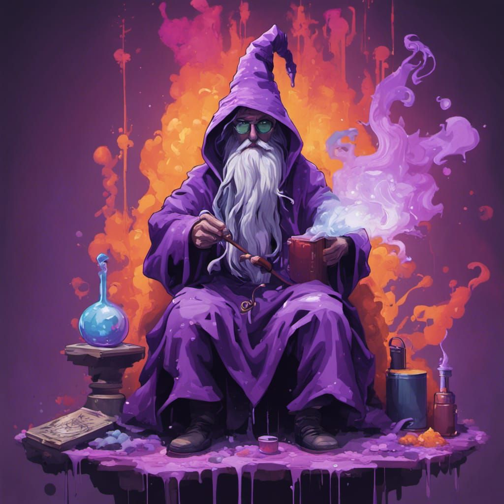 Pixel Art Wizard Casting Spells with Pipe