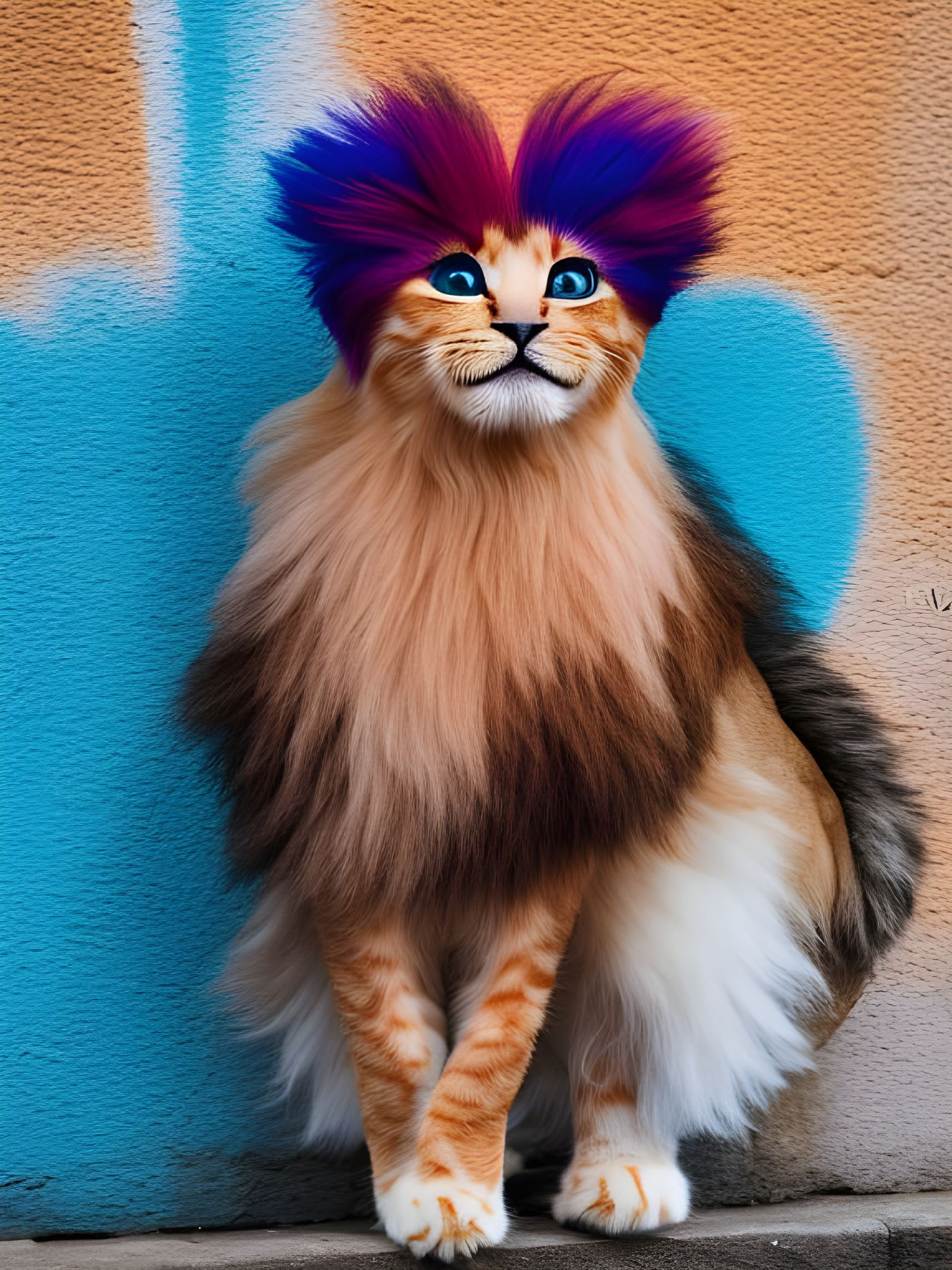 Kitten with Haute Couture Hairstyle at Brick Wall