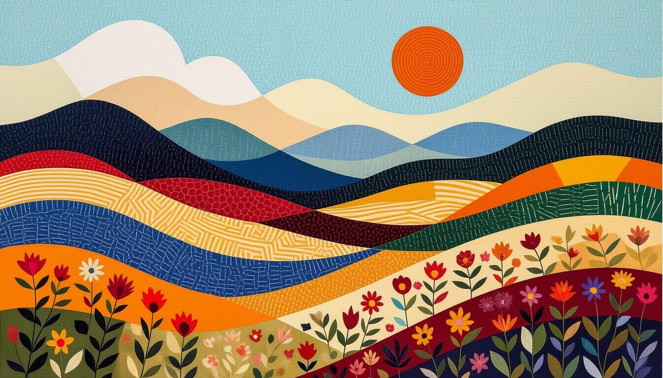 3D Embroidered Earthy Landscape with Ndebele Patterns