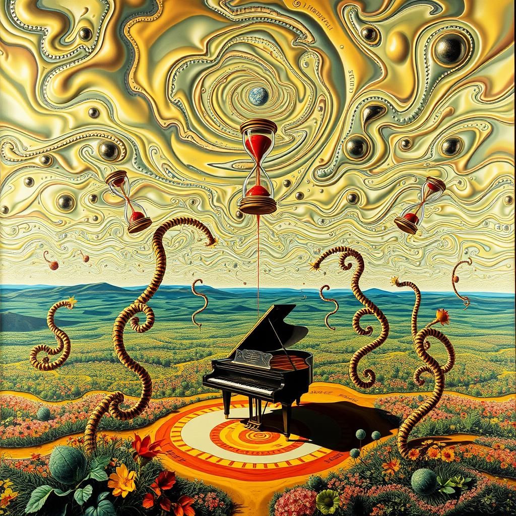 Surreal Landscape with Melting Piano, in Dali Style