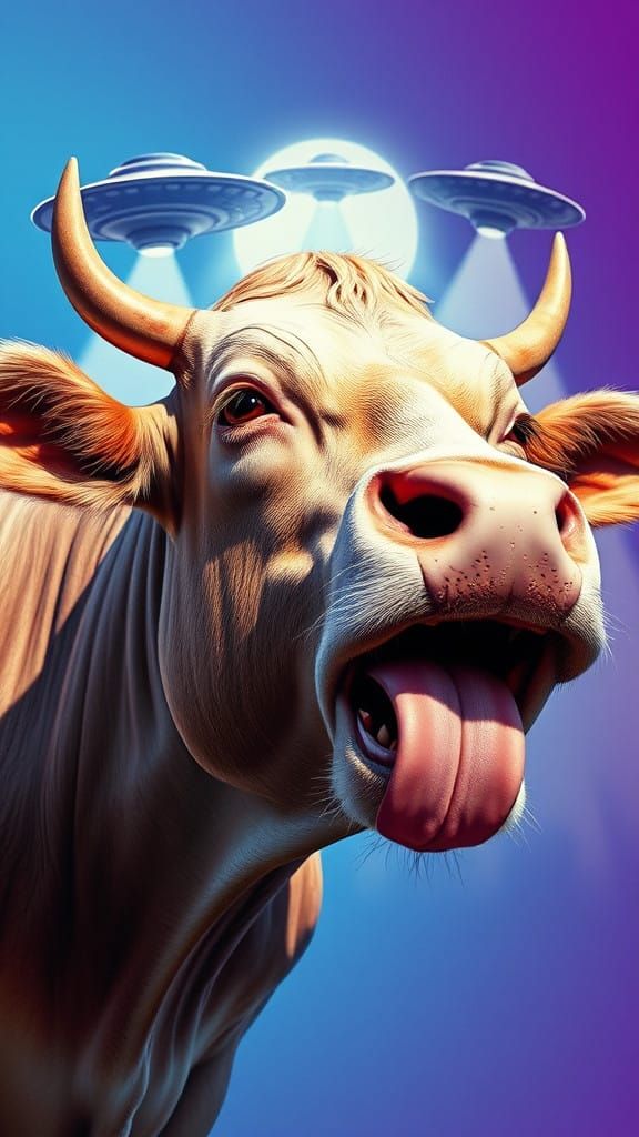 Terrified Cow Faces Sci-Fi Menace in Retro-Futuristic 3D Art