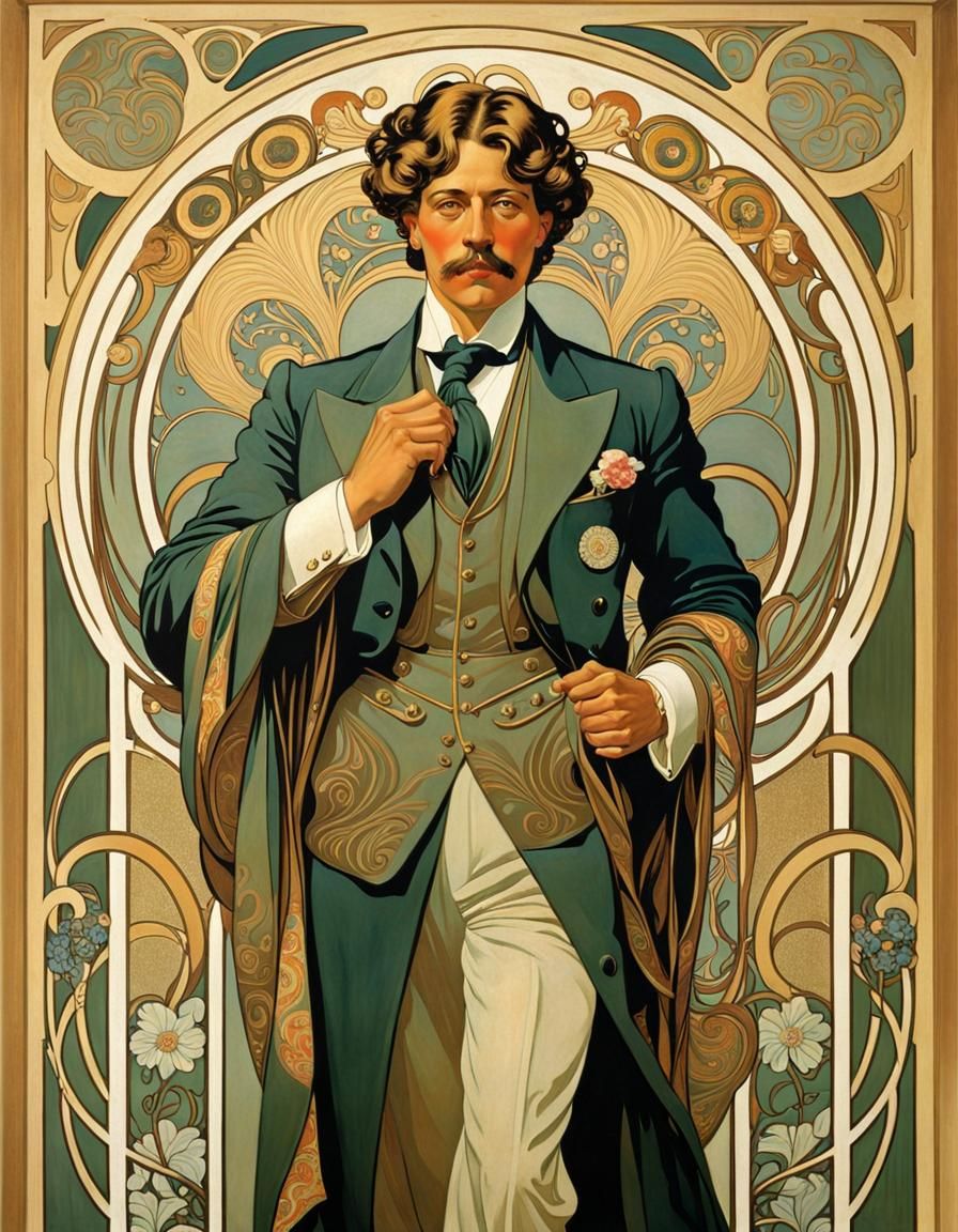 Art Nouveau Portrait of a Handsome Dandy