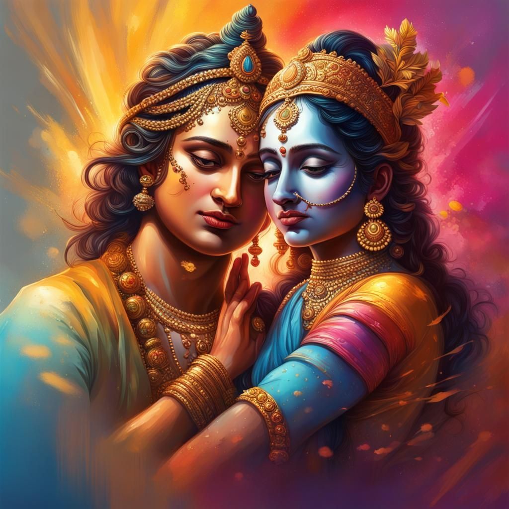 Intricately Detailed Radha Krishna Splash Art