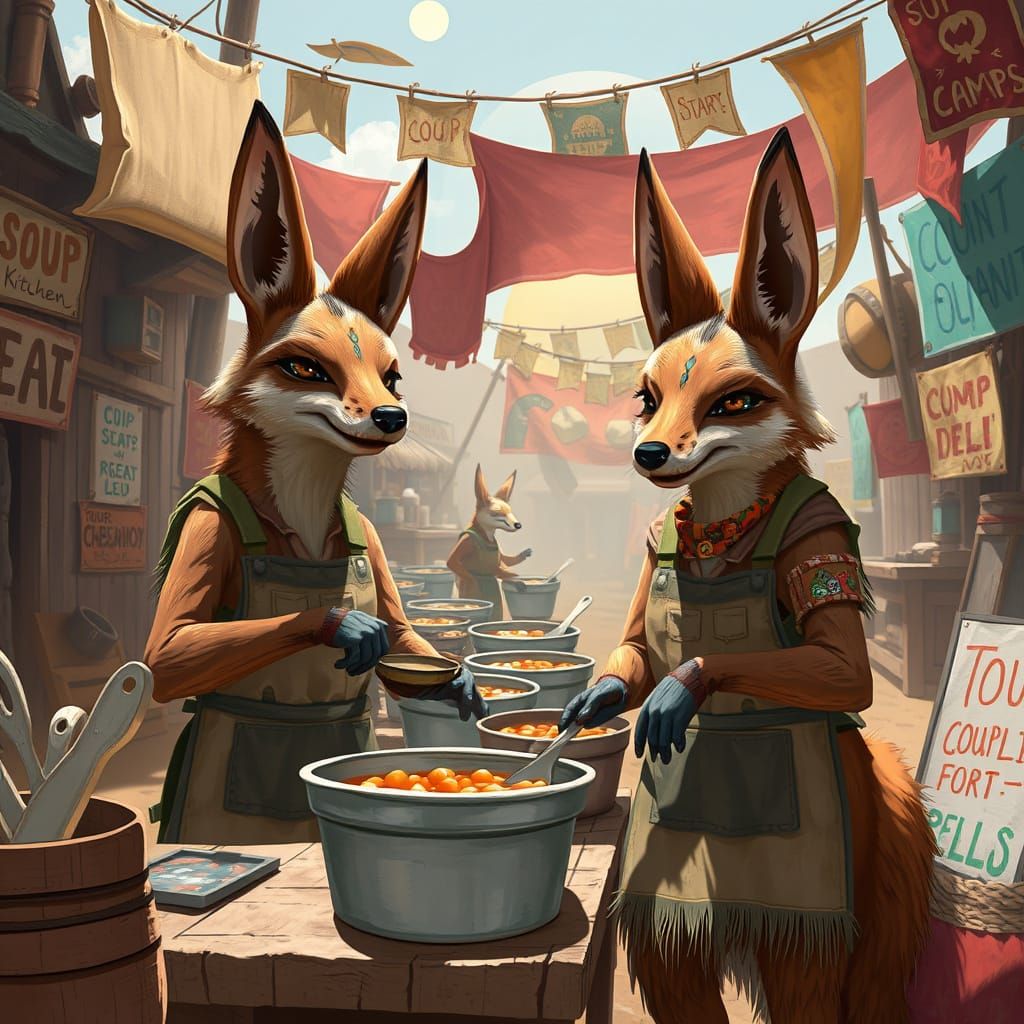 Whimsical Coyote Charity Camp in Vibrant Colors