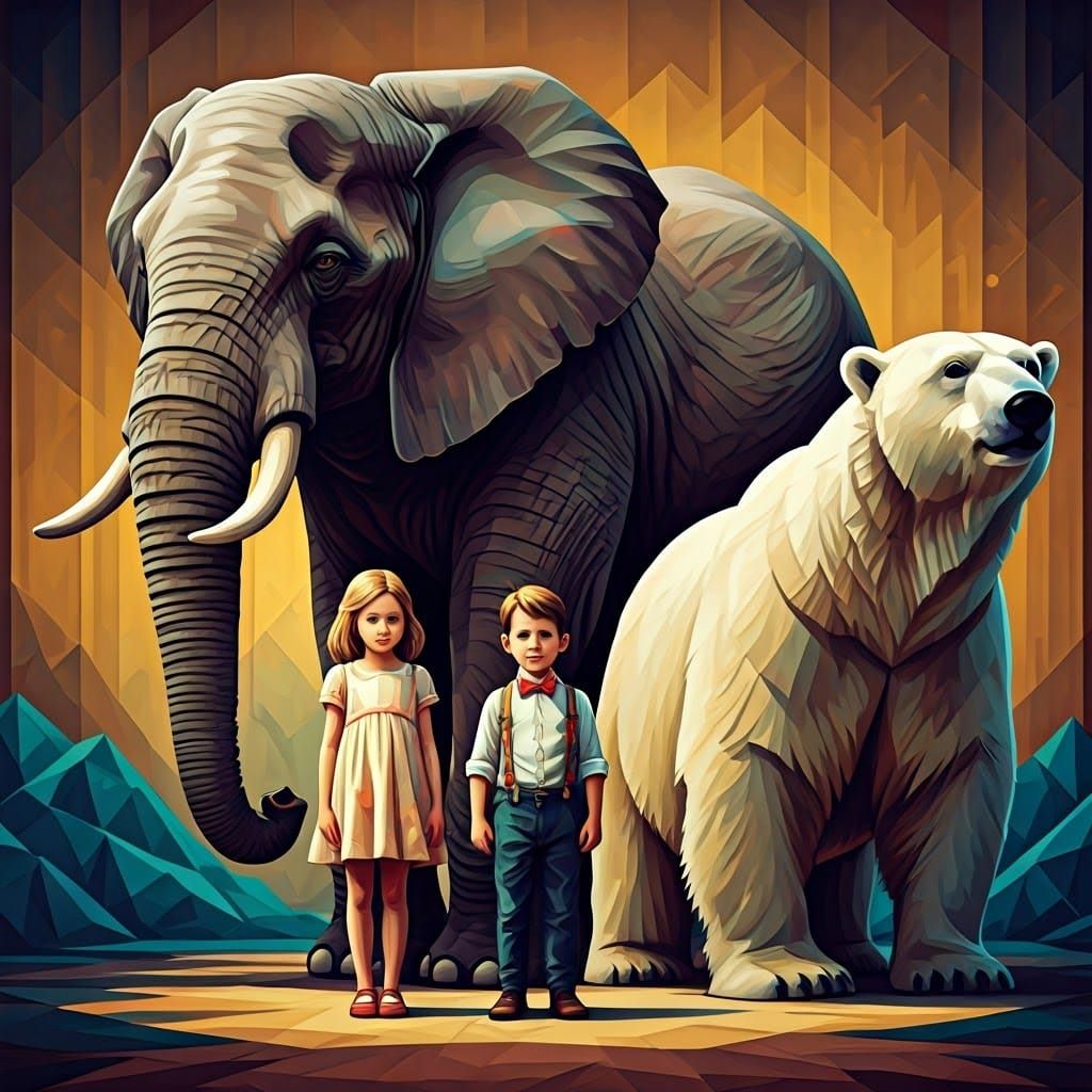 Youthful Unity in Cubist Art Deco Style