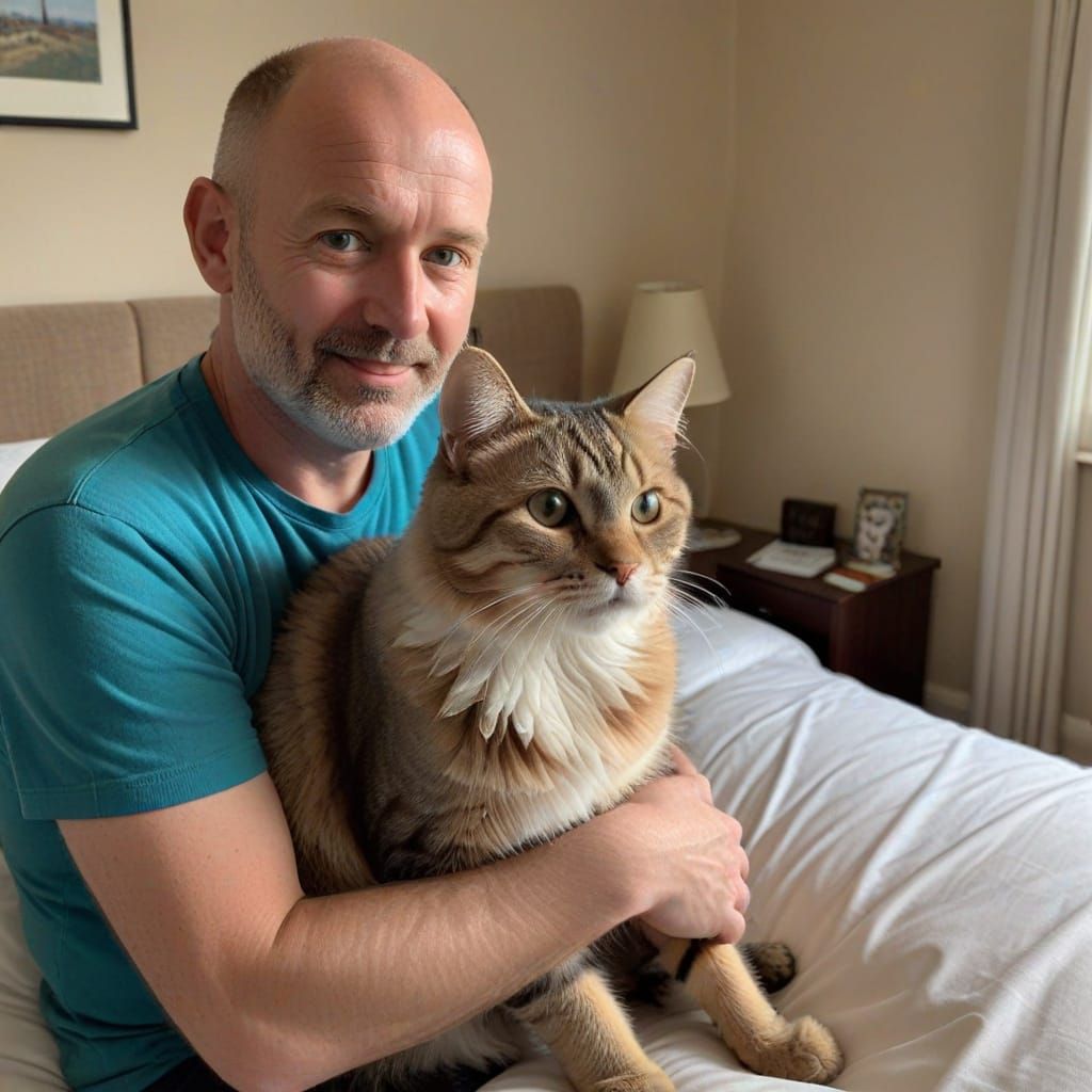 Cat beds down in hotel room with surprised couple.

Imagine ...