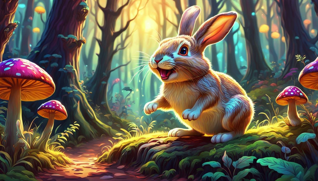 Laughing Bunny in a Fauvist Forest Wonderland