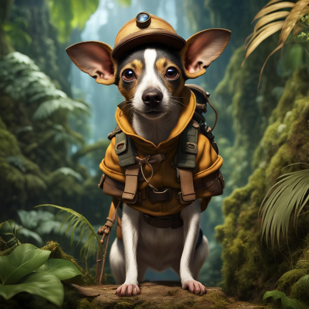 Rat Terrier Jungle Explorer: Digital Art