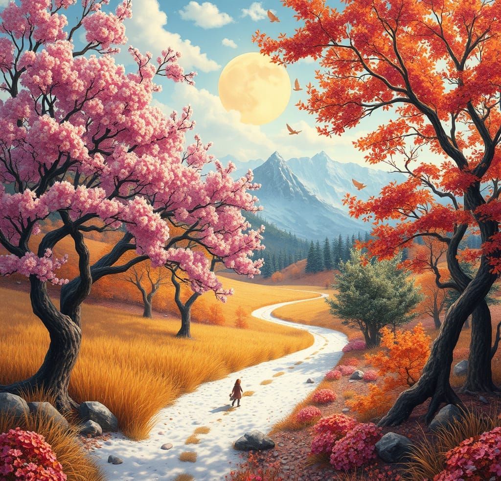 Whimsical Seasons Converge in Vibrant Dance