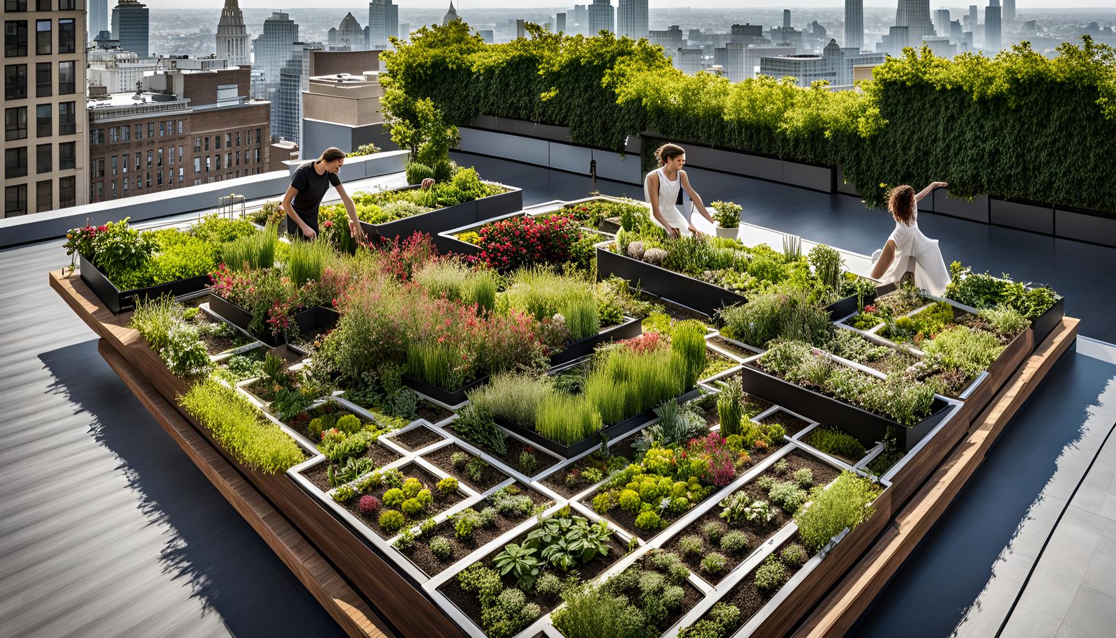 Lush Rooftop Garden Oasis with Hanging Plants