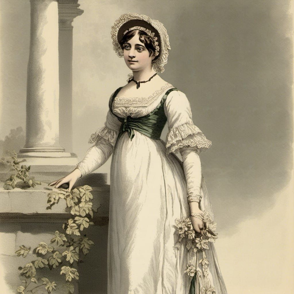 Jane Austen in Bath Wearing Empire-Line Gown