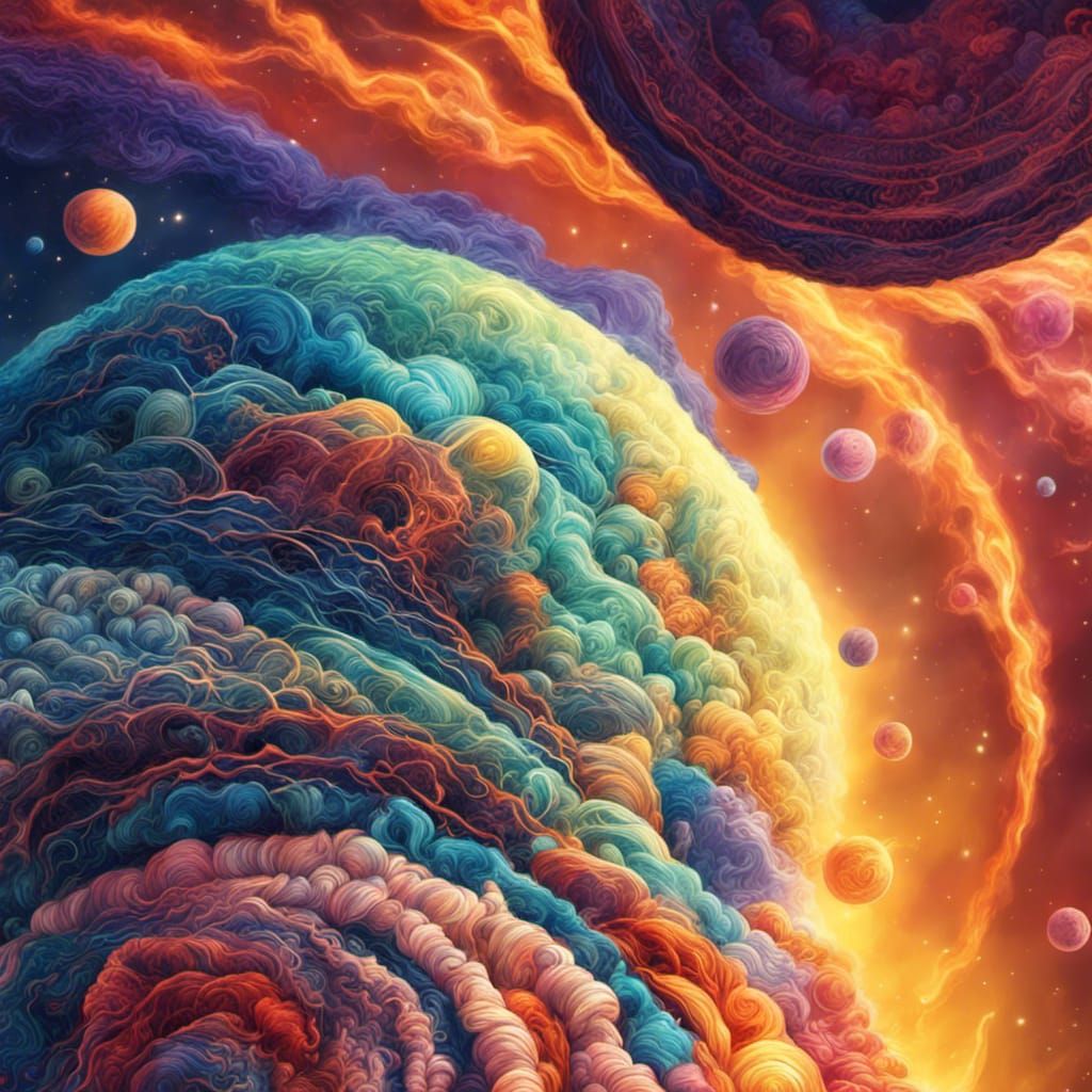 Celestial Yarn Heavens: A Mixed Media Illustration