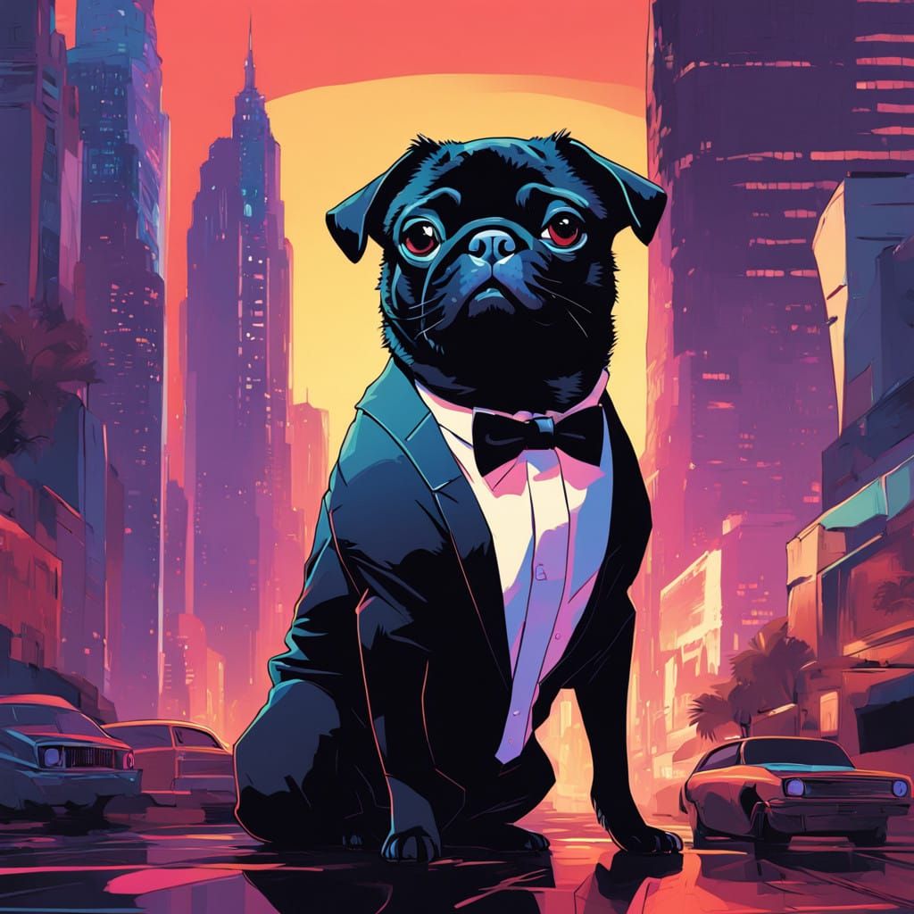 Confident Pug in James Bond Tuxedo