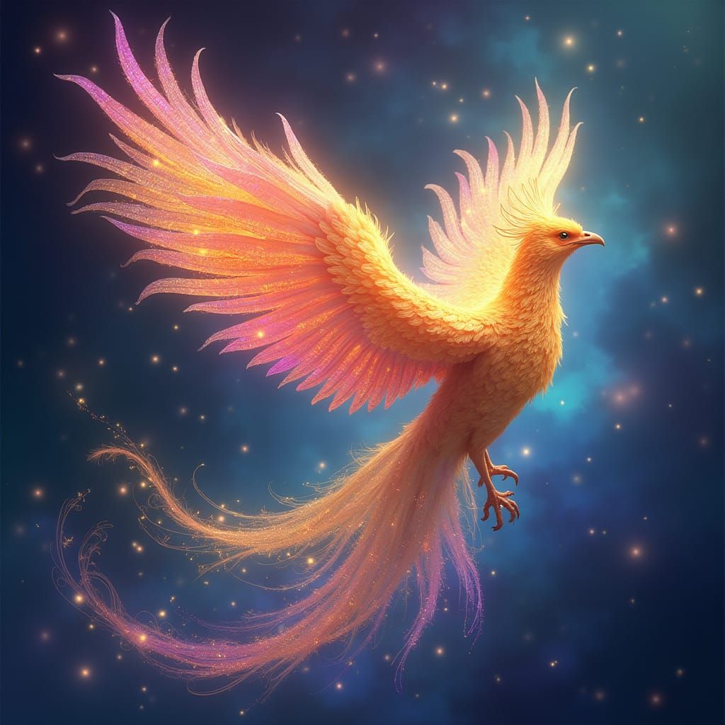 Celestial Phoenix Radiates Stardust and Magic in a Dreamlike...