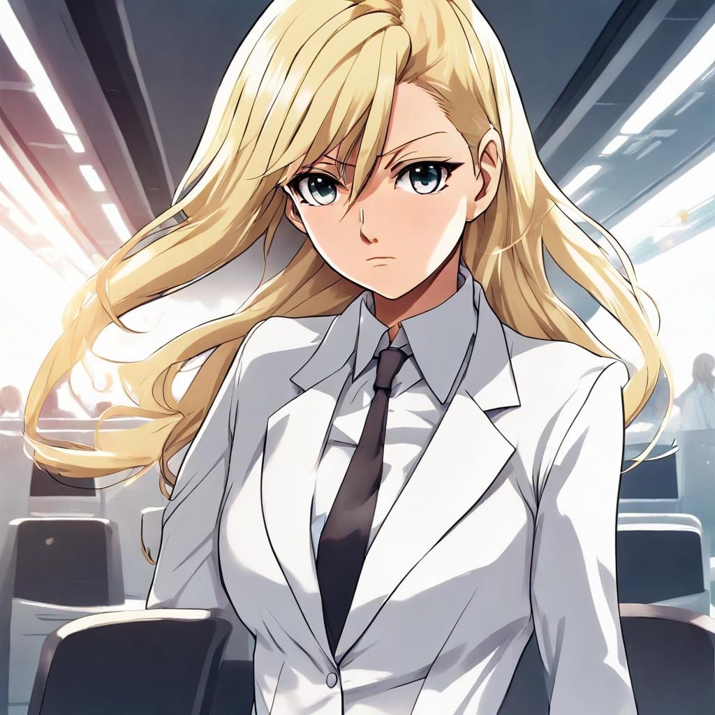Blonde Woman in White Suit: Anime Key Visual