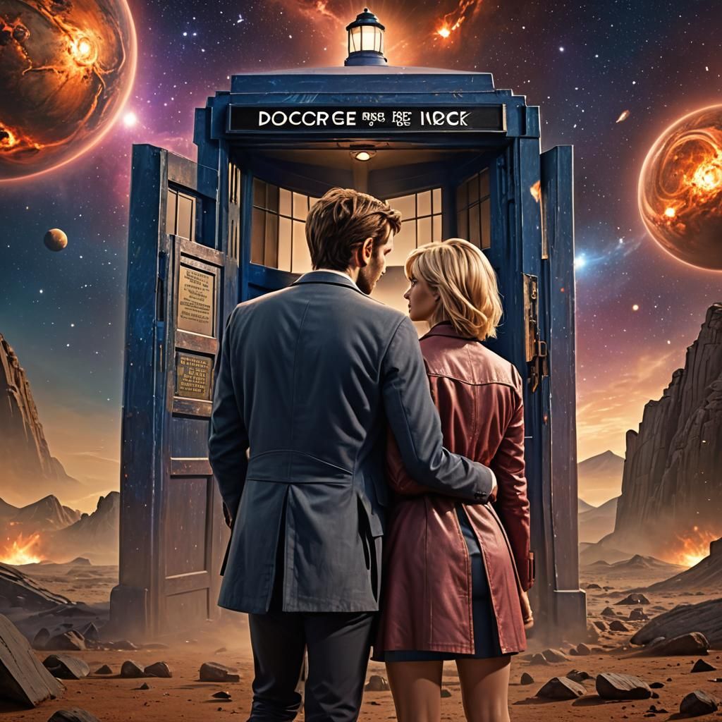 David Tennant and Rose Tyler Stand Before the Timeless TARDI...