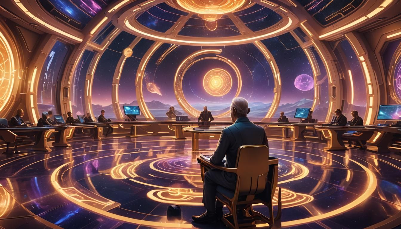 Galactic Council Chambers: Neon Future Concept Art