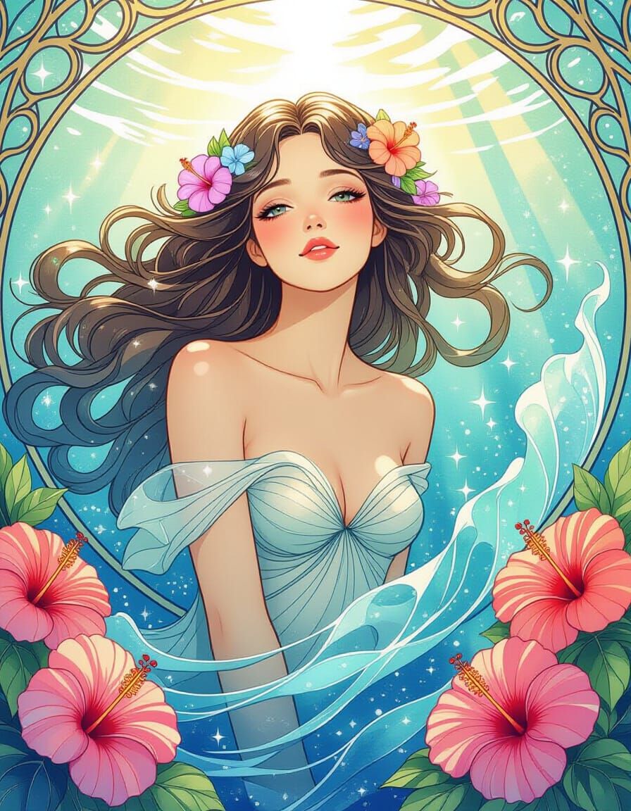 Art Nouveau Woman Rises from the Sea