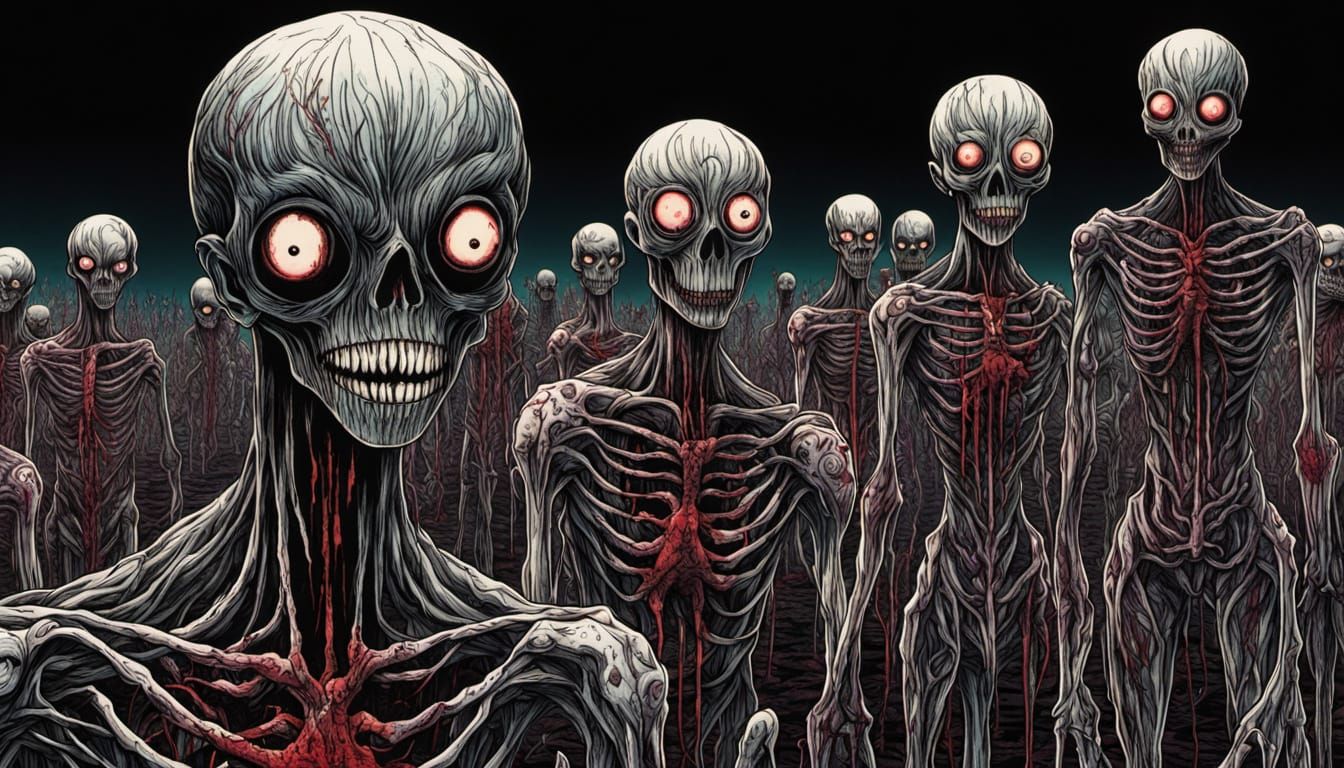 Gruesome Cybernetic Horror Figure in a Bloody, Glitchy Night...