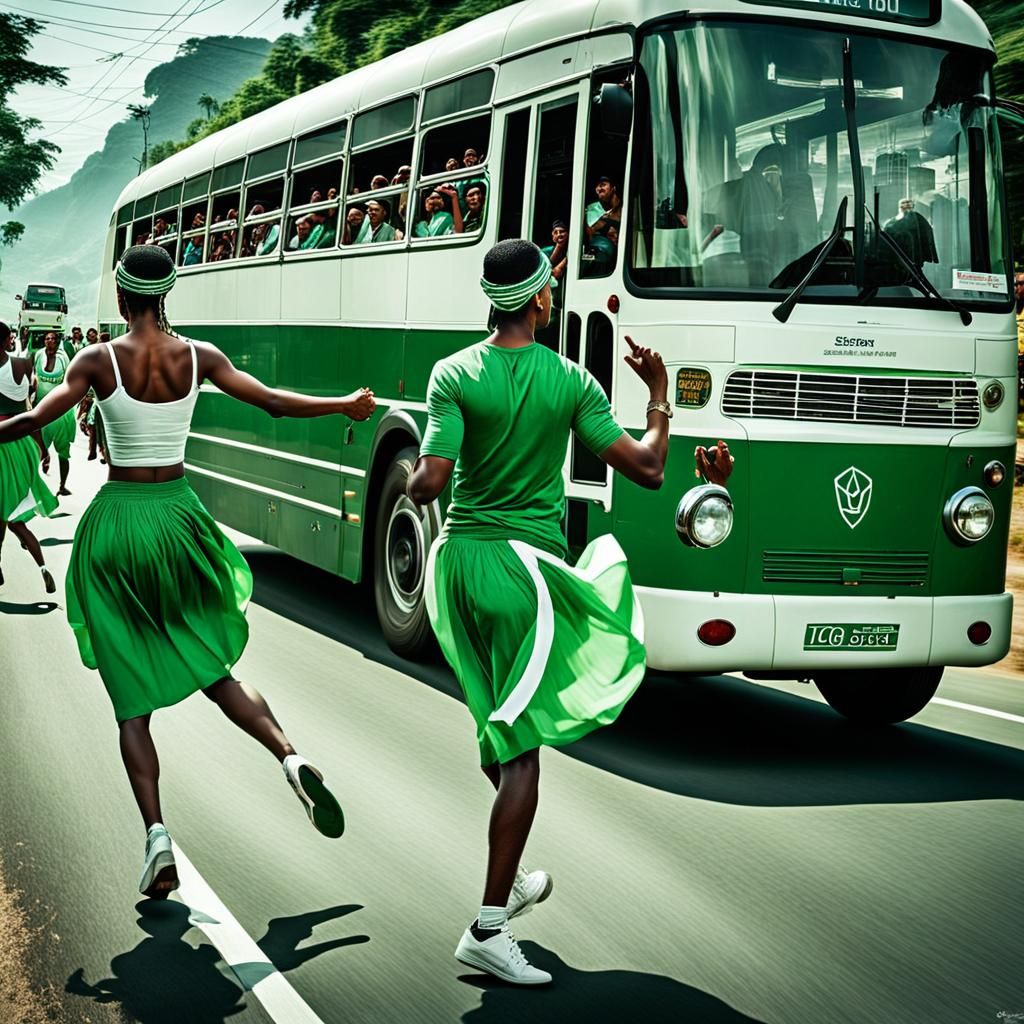 Dancing People with Bus: Hyperrealistic Street Scene