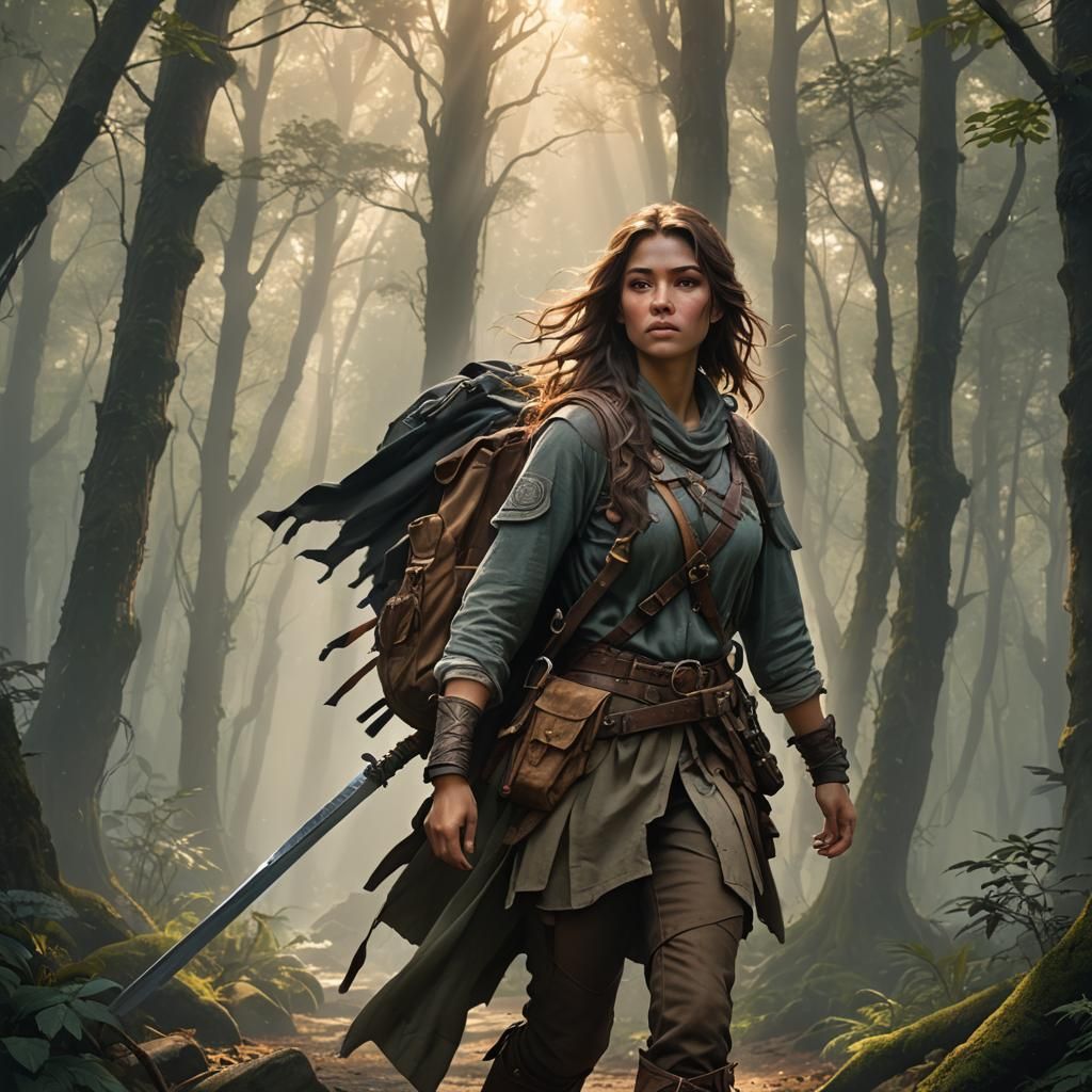 Young Adventurer in Misty Forest: Fantasy Concept Art