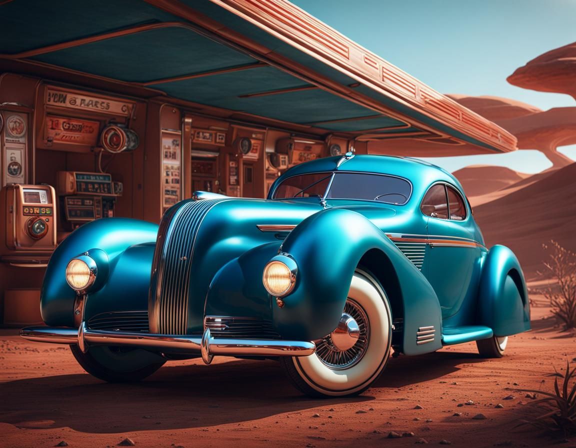 Art-Deco Coupe on Mars: Matte Painting