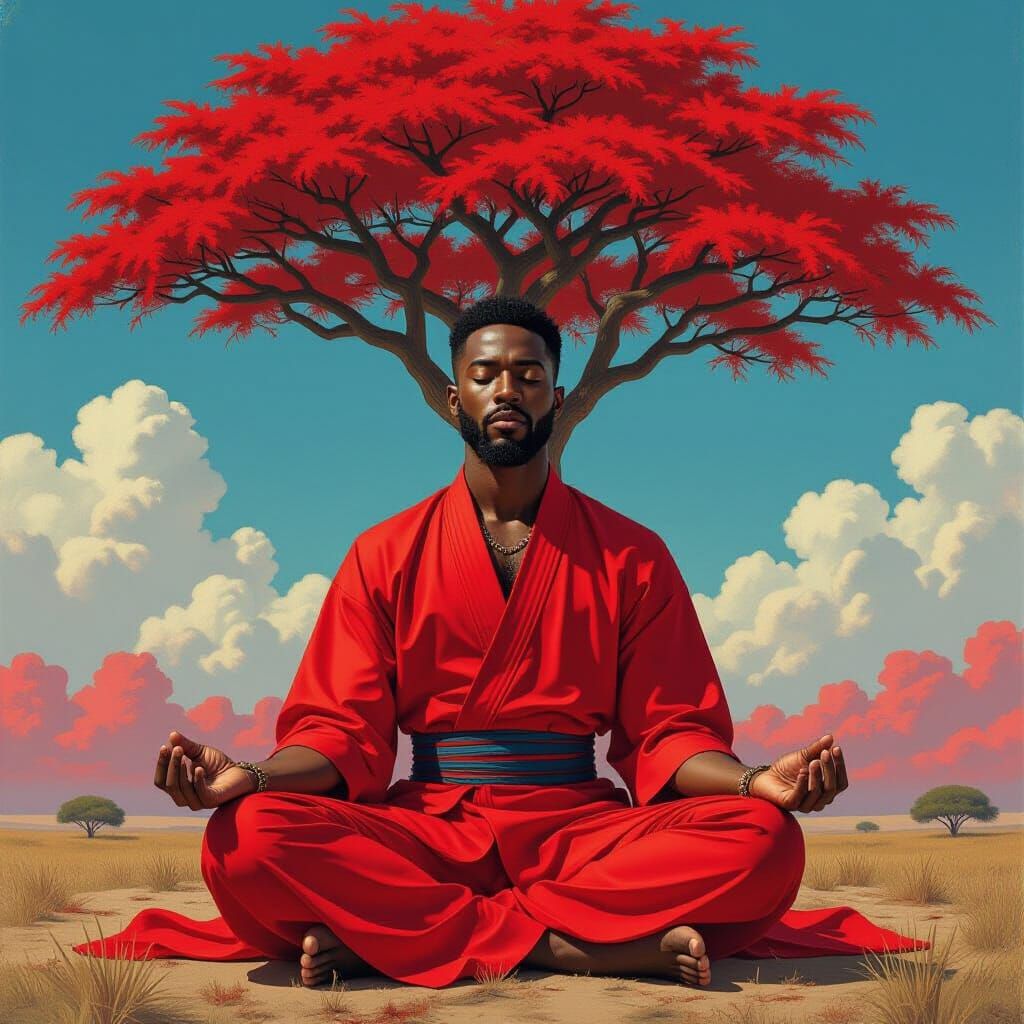 Meditating Man in African Robes, Spiritual Astral Art