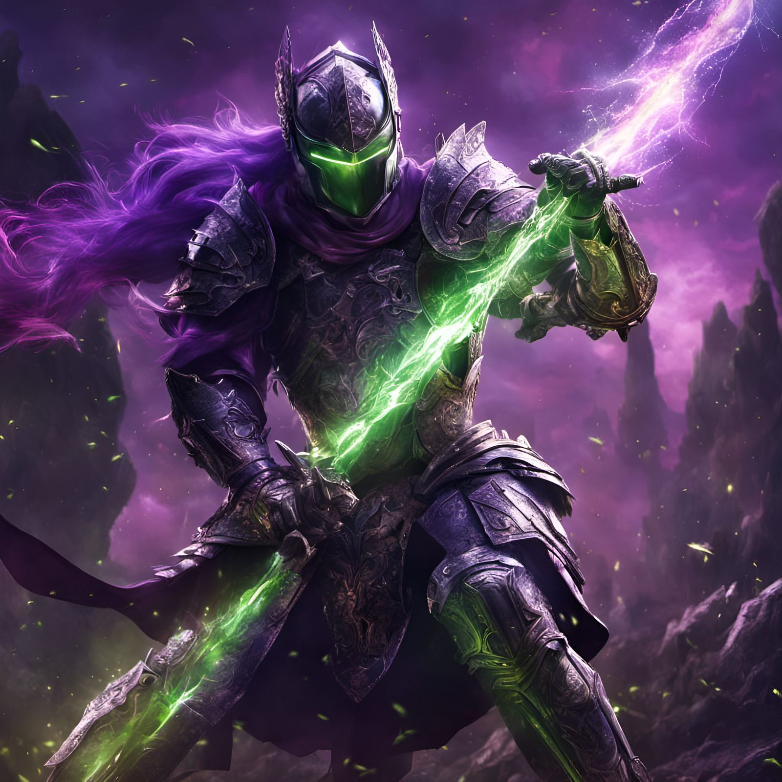 Armored Knight Battles in a Fluorescent Digital Painting