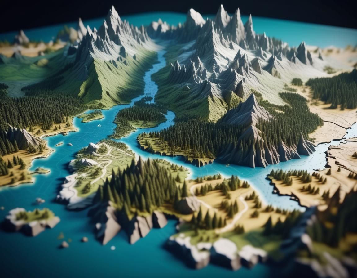 Detailed 3D Map of a Fantasy World