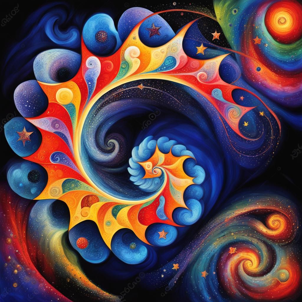 Glowing Star Maelstrom in Naive Art Style