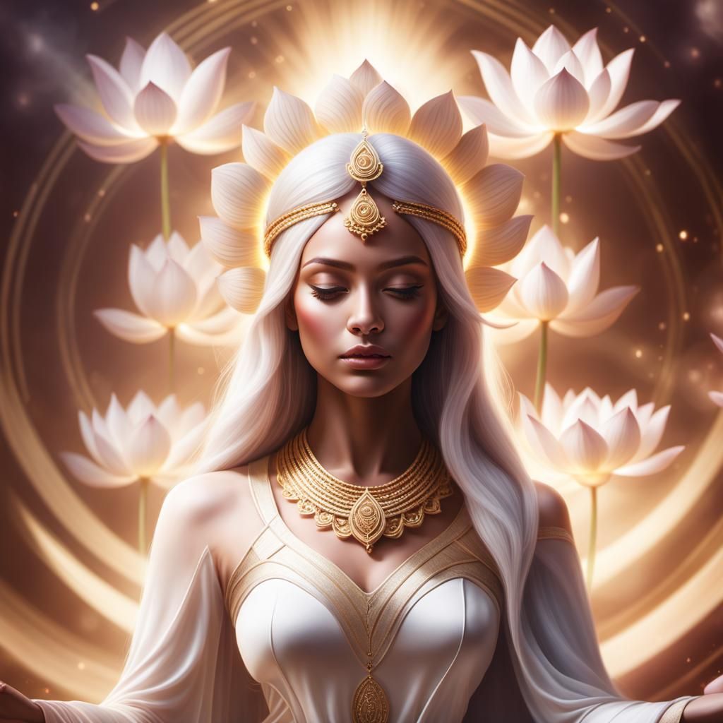 Meditative Girl with Aura: Hyperrealistic Digital Portrait