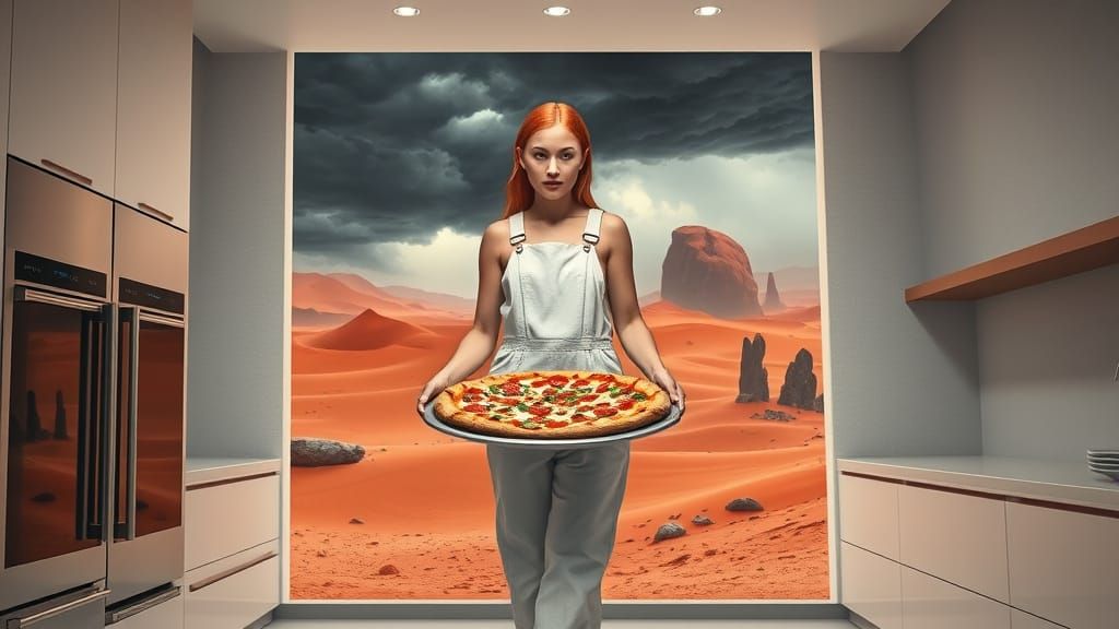 Woman in Kitchen Opens to Alien World