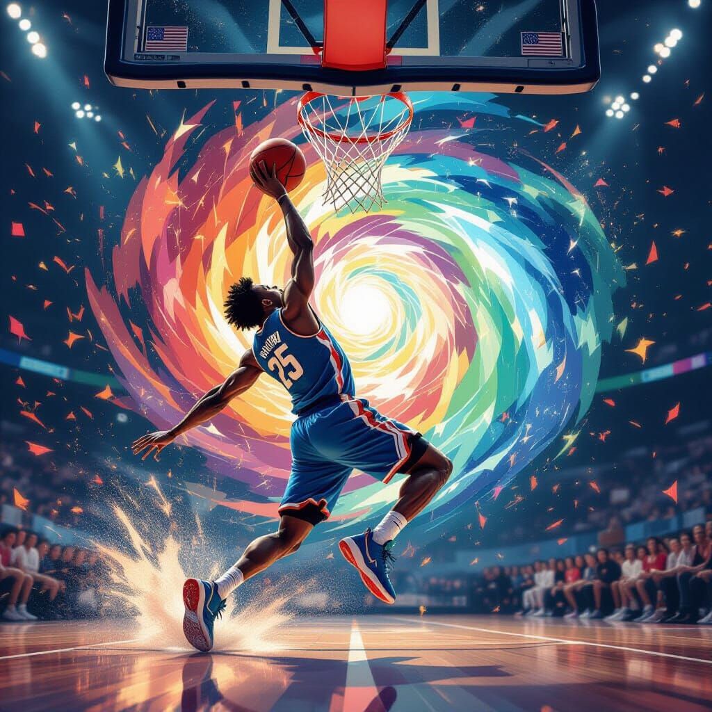 Dramatic Slam Dunk in Maximalist Style