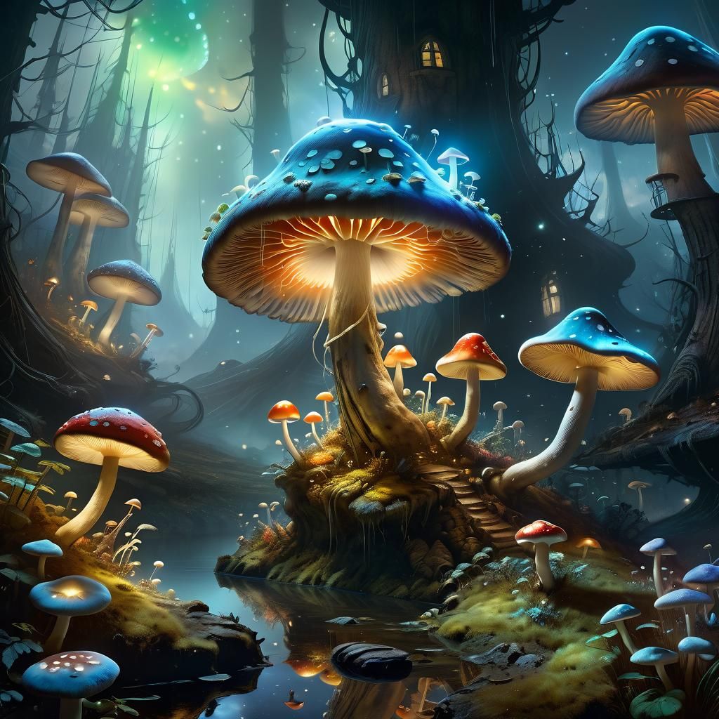 Transparent Glass Mushroom: Ethereal Digital Art