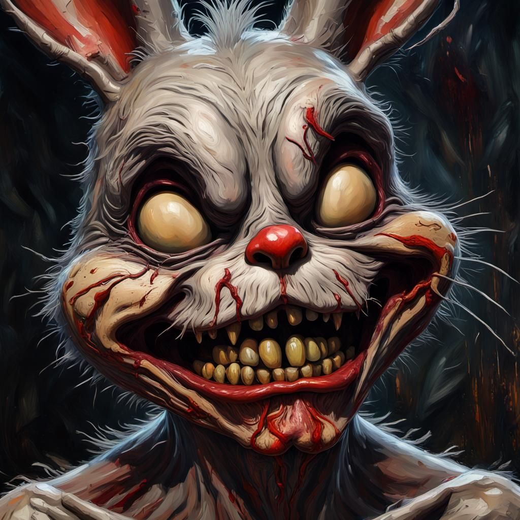 Disturbing Bugs Bunny Portrait in Gothic Impressionist Style